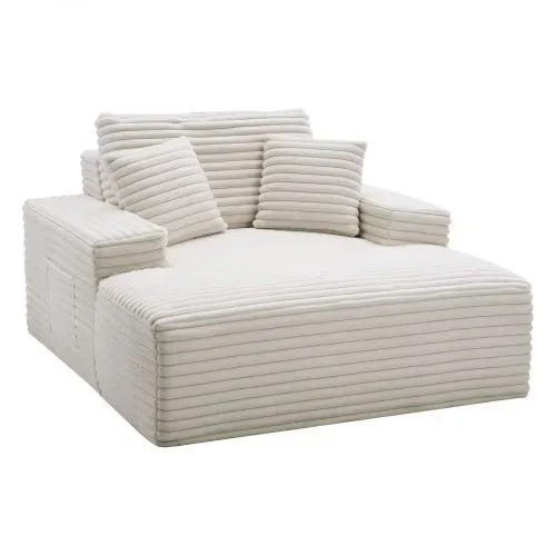 VEVOR Chaiselongue Relaxliege 138cm, gepolstertes Schlafsofa mit Dekokissen & Armlehnen, Schlafcouch mit tiefer Sitzfläche für Wohnzimmer Schlafzimmer, Loungesessel aus hochelastischem Schwamm Beige – Bild 8