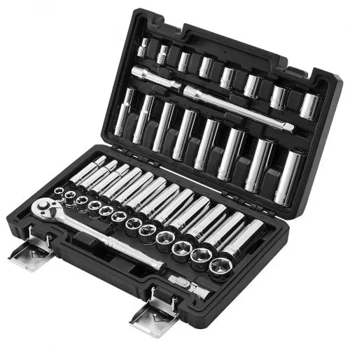VEVOR Steckschlüsselsatz 44-tlg. 9,5 mm Antrieb, Steckschlüssel- und Ratschensatz, SAE und metrisch, tief und flach, mit Zubehör Aufbewahrungskoffer, CR-V-Legierungsstahl, für Autoreparatur – Bild 8