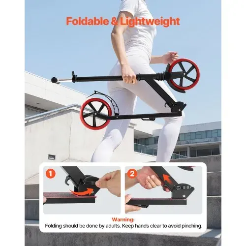 VEVOR Scooter (2 Räder) für Kinder ab 8 Jahren, Cityroller Straßenroller mit höhenverstellbarem Lenker & rutschfestem Deck & leichtem Rahmen, faltbarer Tretroller bis zu 100 kg, Schwarz + Rot – Bild 5