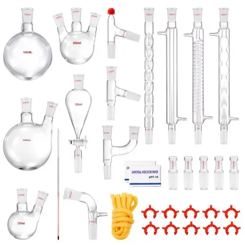 VEVOR Labor-Destillationsset, 3,3-Boro-Laborglas-Destillationsset mit 24- und 40-Verbindungen, 1000-ml-Destillationsgeräte-Set für Ätherische Öle, 32-teiliges Set mit Glaswaren – Bild 10