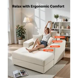 VEVOR Chaiselongue 1115 mm, Modulares Sofa für Lounge ohne Stützstreben, Übergroßer Lesesessel aus Cord mit Kissen & Armlehnen & Tiefer Sitzfläche, Loungesessel für Wohnzimmer Schlafzimmer Beige VEVOR Chaiselongue 1115 mm, Modulares Sofa für Lounge ohne Stützstreben, Übergroßer Lesesessel aus Cord mit Kissen & Armlehnen & Tiefer Sitzfläche, Loungesessel für Wohnzimmer Schlafzimmer Beige
