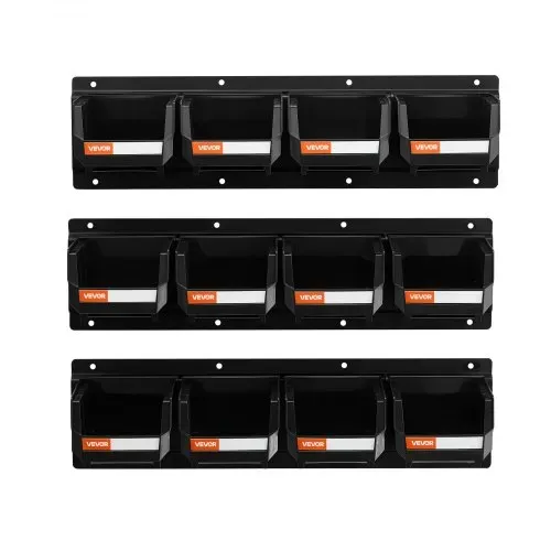 VEVOR Stapelboxen Wandmontage, 137x105x75mm (12er-Pack) & 3 Metallschienen, Sichtlagerboxen für Schrauben, Muttern, Bolzen, Nägel, Werkzeug-Organizer für Werkstatt, Bastelraum, Garage, Schwarz – Bild 9