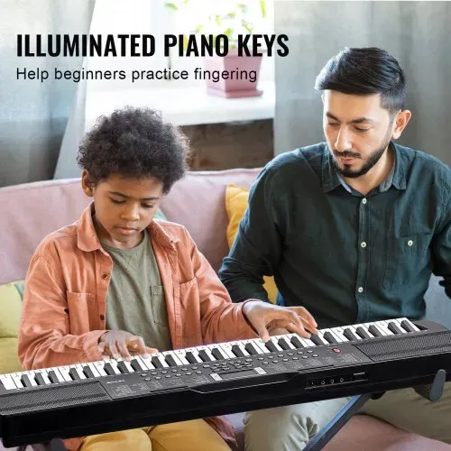 VEVOR Digitales Klavier mit 61 Tasten, 200 Töne, 200 Rhythmen, tragbares elektrisches Klavier-Keyboard-Kit mit 60 Demo-Songs, integrierten Doppellautsprechern, Kopfhörern, Mikrofon, Klavieraufklebern für Anfänger – Bild 2
