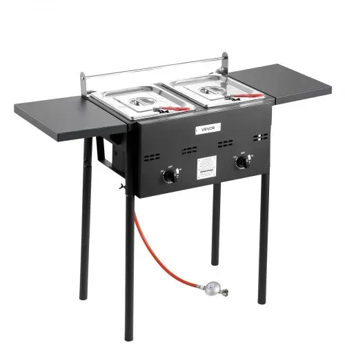 VEVOR Propan-Fritteuse Outdoor gewerbliche Fritteuse mit 2 Tanks (9 L x 2), Edelstahl-Kocher mit faltbarer Plattform & Doppelkorb & Wärmeregulierung, Standfritteusen für Restaurants Snackbars – Bild 9