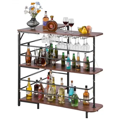 VEVOR L-Förmige Hausbar mit Stauraum, Bartheke mit 3 Ebenen & Weinglashalter, 99,8 kg Belastbar, Eck-Bartresen aus Holzwerkstoff für Zuhause Küche Wohnzimmer Keller, Bartisch 1200 x 900 x 1095 mm – Bild 9