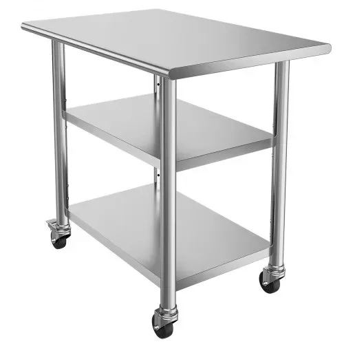 VEVOR Gasto Arbeitstisch 915 x 610 x 864 mm, Edelstahltisch mit 3 Ebenen & Rollen & Höhenverstellbaren Ablagen Belastbarkeit Top 227 kg & 2 Unterablagen je 191 kg Vorbereitungstisch für Restaurant – Bild 10