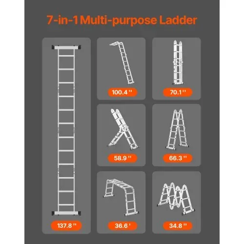VEVOR Mehrzweckleiter, 7-in-1-Multifunktionsleiter, A-Rahmen, 3-stufige verstellbare Teleskopleiter, 3,5 m hohe Ausziehleiter, Leitergerüst, 150 kg Tragkraft für Arbeiten im Haushalt und im Freien VEVOR Mehrzweckleiter, 7-in-1-Multifunktionsleiter, A-Rahmen, 3-stufige verstellbare Teleskopleiter, 3,5 m hohe Ausziehleiter, Leitergerüst, 150 kg Tragkraft für Arbeiten im Haushalt und im Freien