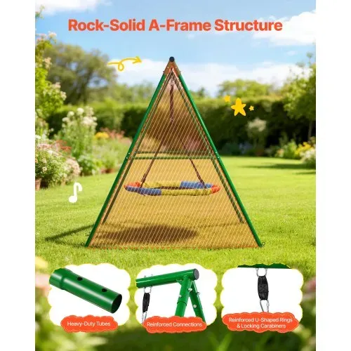 VEVOR Gartenschaukel mit A-förmigem Metallgestell, Schaukelsitz (101,6 cm Groß), bis zu 199,6 kg Tragkraft, Schaukelset Outdoor, Verstärkt mit Spiralförmigen Bodenankern, Tellerschaukel Farbenfroh – Bild 2