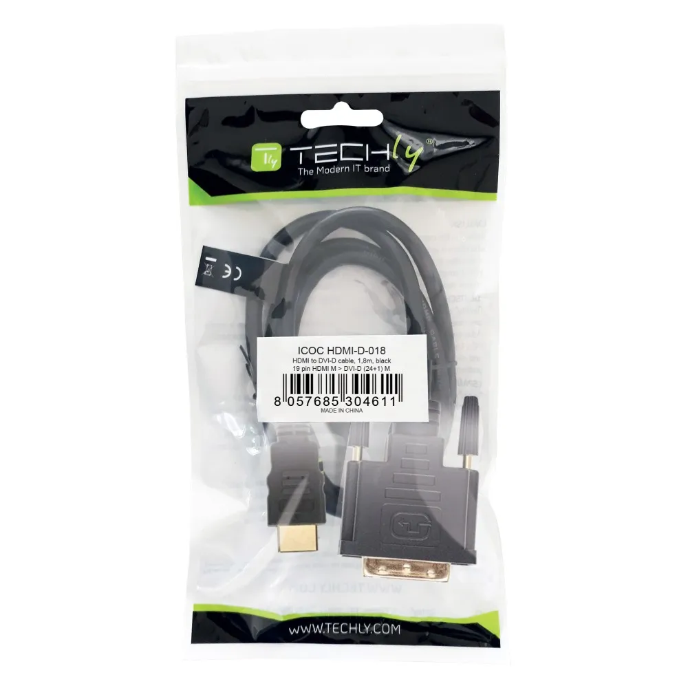 Techly 1.8m HDMI - DVI-D M/M 1,8 m Schwarz – Bild 2
