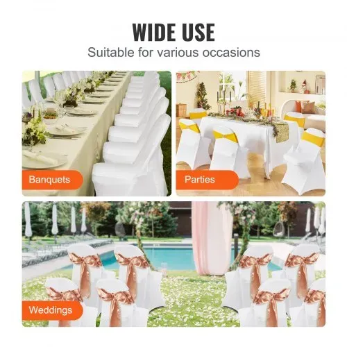 VEVOR Stuhlhussen aus Elastischem Spandex für Klappstühle, Universell Passender, Kurzer Vorderbezug, Abnehmbare &Waschbare Schonbezüge, für Hochzeit, Urlaub, Party, Feier, (50 Stück, Weiß) – Bild 5