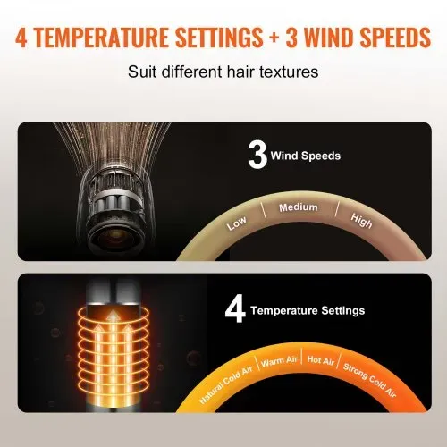 VEVOR Haartrockner, Ionen-Haartrocknerbürste, 110.000 U/min Airstyler mit Oval- & Paddelbürste, 4 Temperatur- & 3-Geschwindigkeits-Föhnbürsten-Styling-Tool für Trocknen, Volumengebendes Glätten – Bild 5