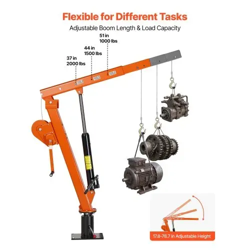 VEVOR Pickup Kran mit 907,2kg Tragkraft, Manueller Ladekran Inkl. Handwinde & 12t Hydraulikpumpe, Hebekran mit Teleskopausleger & 360° Drehkranz, Hebezeug aus Kohlenstoffstahl für Pick-up LKW Anhänger – Bild 4