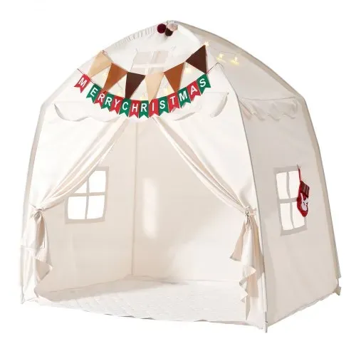 VEVOR Spielzelt Kinderzelt Tipi Zelt Kinderspielhaus 1500x960x1500 mm Beige, Möbel für Kleinkinder, mit Fiberglasrahmen, Gepolsterter Matte, Sternenlichtern, Tragetasche, Flagge & Atmungsaktivem Fenster – Bild 9