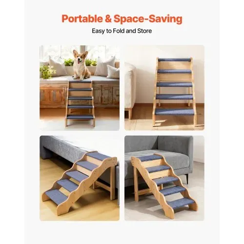 VEVOR Hundetreppe 910x430x630 mm, 5-stufige Hautiertreppe, Holztreppe geeignet für kleine, mittlere, große, ältere Haustiere sowie Welpen bis 68 kg, Hundeleiter für Betten, Sofas & Autos – Bild 5