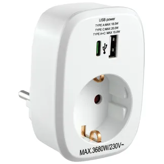 Zwischenstecker McPower, 1x USB-A + 1x USB-C PD20W Zwischenstecker McPower, 1x USB-A + 1x USB-C PD20W