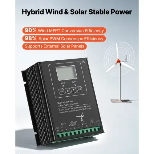 VEVOR 1500W 24V Horizontale Windkraftanlage mit Wind- & Solar-Hybridregler, 3 Rotorblätter, 3-Phasen-Wechselstrom, IP67 & Überladeschutz, MPPT- & PWM-Hybridregler, Windturbine für Wohnhäuser RVs Boote – Bild 3