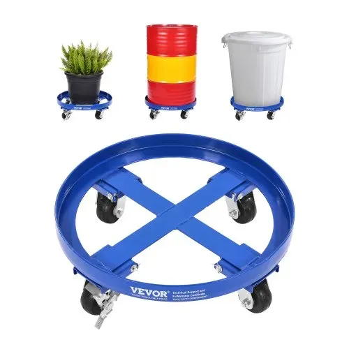 VEVOR Fassroller für 55 Gallonen, 907 kg Tragkraft, Ø615x188mm Transportroller mit Querstreben & 4 Lenkrollen, Kippsicherer Rollwagen für die Handhabung von Fässern im Lager, Blau VEVOR Fassroller für 55 Gallonen, 907 kg Tragkraft, Ø615x188mm Transportroller mit Querstreben & 4 Lenkrollen, Kippsicherer Rollwagen für die Handhabung von Fässern im Lager, Blau