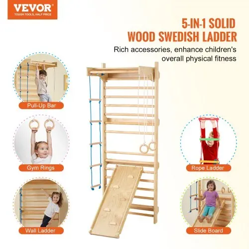 VEVOR Schwedische Leiterwand 15-stufiges Kletterspielzeug aus Holz für Indoor-Spielplätze, 100 kg Tragkraft, Schwedische Wandleiter für Kinder & Erwachsene, Sprossenwand Turnwand aus Kiefernholz VEVOR Schwedische Leiterwand 15-stufiges Kletterspielzeug aus Holz für Indoor-Spielplätze, 100 kg Tragkraft, Schwedische Wandleiter für Kinder & Erwachsene, Sprossenwand Turnwand aus Kiefernholz