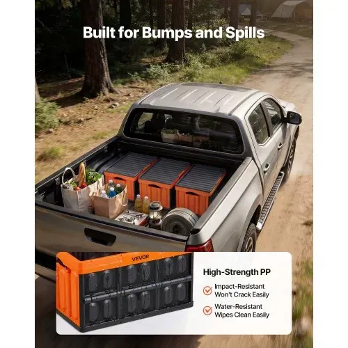VEVOR Klappbox 45 L 3er-Pack, Faltbare Aufbewahrungsboxen aus Kunststoff, Stapelbare Klappkörbe mit Deckel, Tragkraft 20 kg pro Box, Klappkiste, Ideal für Haushaltsorganisation, Orange & Schwarz – Bild 5