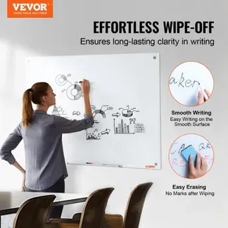 VEVOR Magnetisches Glas-Whiteboard, Wandtafel Trocken Abwischbare Tafel 120 x 80 cm, Wandmontiertes Weißes Glasboard ohne Rahmen, mit Stiftablage, einem Radiergummi& 2 Stiften, Magnettafel Weiß VEVOR Magnetisches Glas-Whiteboard, Wandtafel Trocken Abwischbare Tafel 120 x 80 cm, Wandmontiertes Weißes Glasboard ohne Rahmen, mit Stiftablage, einem Radiergummi& 2 Stiften, Magnettafel Weiß