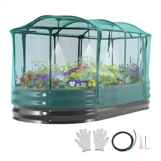 VEVOR Hochbeet 180x90x30 cm, Ovales Gartenbeet mit Bewässerungssystem & Netzabdeckung, Pflanzkasten-Set für den Außenbereich, Blumenbeet, Pflanzbeet,Geeignet für Blumen, Obst & Gemüse, Dunkelgrau VEVOR Hochbeet 180x90x30 cm, Ovales Gartenbeet mit Bewässerungssystem & Netzabdeckung, Pflanzkasten-Set für den Außenbereich, Blumenbeet, Pflanzbeet,Geeignet für Blumen, Obst & Gemüse, Dunkelgrau