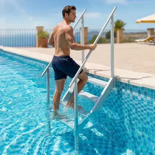 VEVOR 4-stufige Badeleiter mit zwei Handläufen Bootsleiter 800x1850x1750mm Poolleiter aus Aluminiumlegierung Treppenleiter 250kg Tragfähigkeit 55x10cm Pedale Ideal für Häfen Boot Schwimmbäder – Bild 7