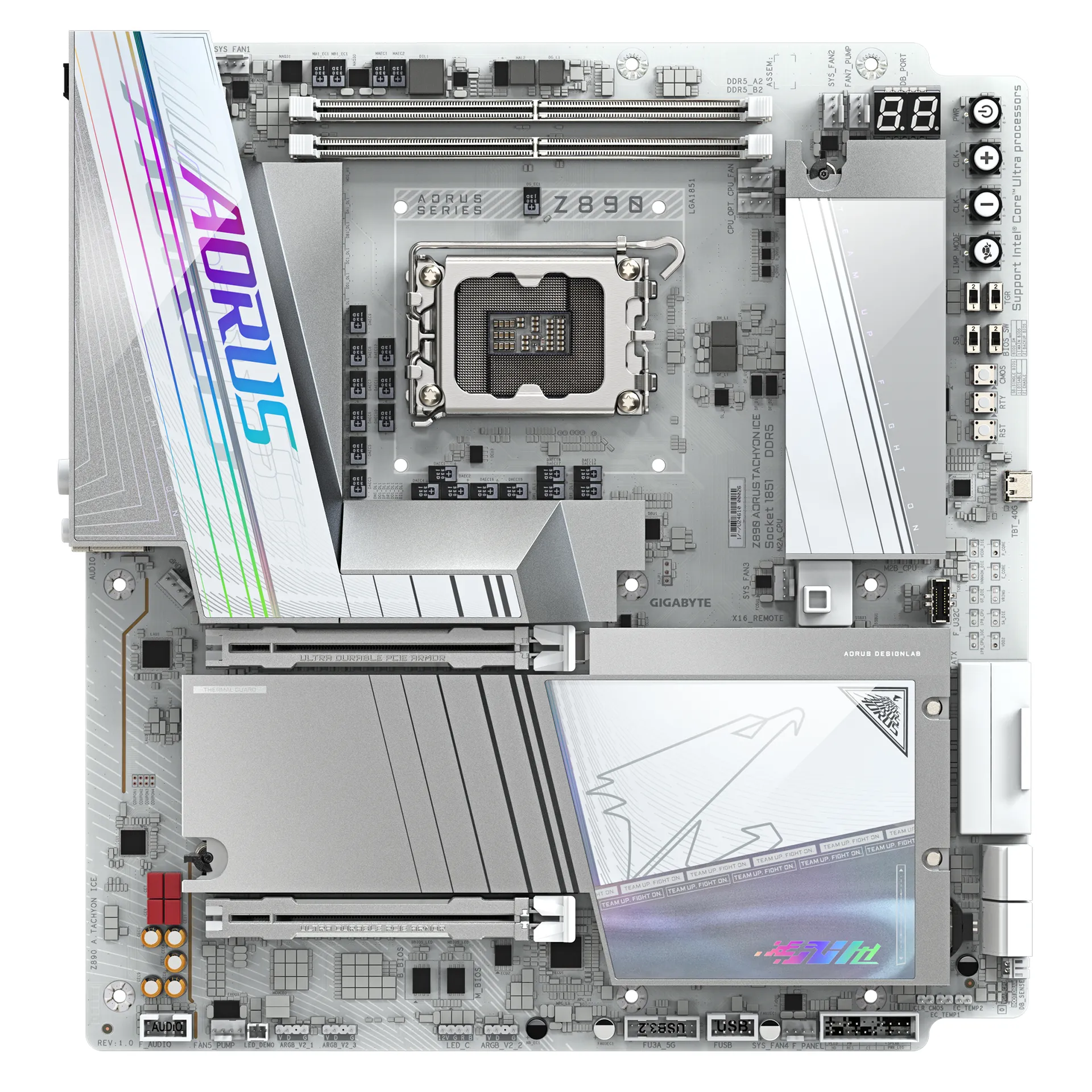 GIGABYTE Z890 AORUS TACHYON ICE Mainboard – Intel Core Ultra (Serie 2) Prozessoren, 18+1+2 Phasen VRM, bis zu 9500 MHz DDR5 (O.C), 1 x PCIe 5.0 + 3 x PCIe 4.0, Wi-Fi 7, 5 GbE LAN, USB 3.2 Gen 2x2 – Bild 2