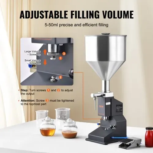 VEVOR 5–50ml Abfüllmaschine Manuell Flüssigkeitsabfüllmaschine aus lebensmittelechtem Edelstahl 304 Silikon PTFE kompatibel mit 500-W-Luftkompressor Filling Machine Zum Abfüllen von Honig Öl Essenz – Bild 2