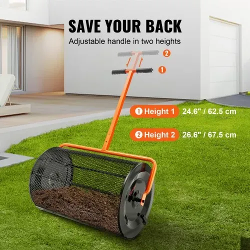 VEVOR Kompoststreuer aus Stahl Torfmoosstreuer 1,27x2cm Mesh-Korb Garten Rasen Streuer Grifflänge von 62 bis 67,5cm verstellbar 61cm Metall Mesh Korb Ideal für Dünger wie Kompost Mist Erde Torfmoos – Bild 4