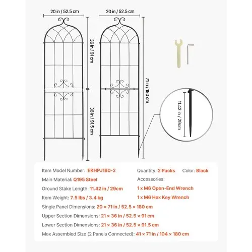 VEVOR Rankgitter, 180x52,5 cm 2er-Pack, Metall Rankhilfe mit Pulverbeschichteter Oberfläche & Verriegelungsmechanismus, Kletterhilfe, Garten Spalier, Pflanzengitter für Blumen, Gemüse & Rosen – Bild 6