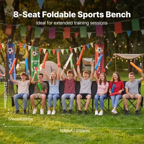 VEVOR Tragbare Klappbank, 8-Sitzer faltbare Seitenbank, Outdoor-Campingbankstuhl mit Tragetasche und Rückenlehne, Mannschaftssport-Seitenbank für Fußballangeln, kein Zusammenbau nötig, sofortige Sitzgelegenheit, schwarz VEVOR Tragbare Klappbank, 8-Sitzer faltbare Seitenbank, Outdoor-Campingbankstuhl mit Tragetasche und Rückenlehne, Mannschaftssport-Seitenbank für Fußballangeln, kein Zusammenbau nötig, sofortige Sitzgelegenheit, schwarz