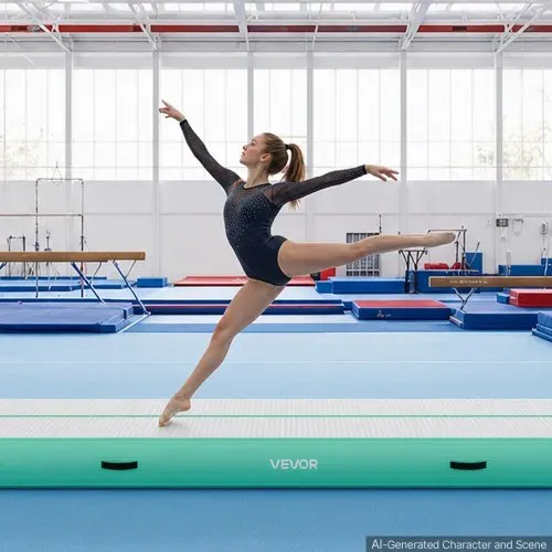 VEVOR Aufblasbare Gymnastikmatte 500x100x20 cm Airtrack-Turnmatte für Training, Wettkampfsport & Yoga, mit Rutschfester Oberfläche, 600-W-Elektroluftpumpe, Reparaturflicken, Düsen & Tasche, Mintgrün – Bild 7