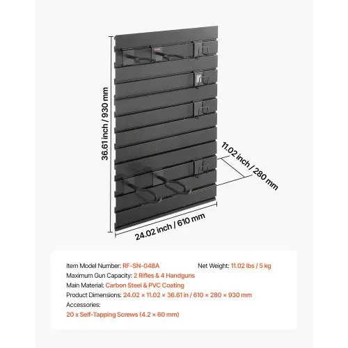 VEVOR Waffenwandhalterung für 2 Gewehre & 4 Pistolen, Gewehrhalter mit Haken, Gewehrregal aus Kohlenstoffstahl (Rahmen) & PVC (Rückwand), Waffenaufbewahrung Waffenregal Modulares Aufbewahrungssystem – Bild 6