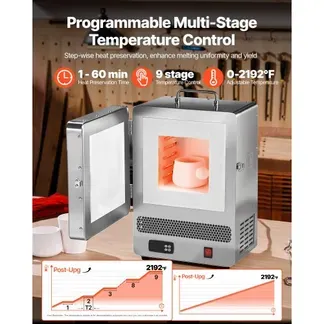 VEVOR Tisch-Schmelzofen 1500 W leistungsstarker elektrischer Ofen 1200 ℃ maximale Temperatur, Goldschmelzofen aus Edelstahl für Wachsguss Ton-DIY Metalltemperierung Glasieren auf Keramik, Silber VEVOR Tisch-Schmelzofen 1500 W leistungsstarker elektrischer Ofen 1200 ℃ maximale Temperatur, Goldschmelzofen aus Edelstahl für Wachsguss Ton-DIY Metalltemperierung Glasieren auf Keramik, Silber