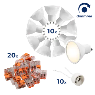 LED-Strahler Komplettset McShine, 10x MS-60 dimmbar, 10x Fassung, 20x Wago-Klemme LED-Strahler Komplettset McShine, 10x MS-60 dimmbar, 10x Fassung, 20x Wago-Klemme
