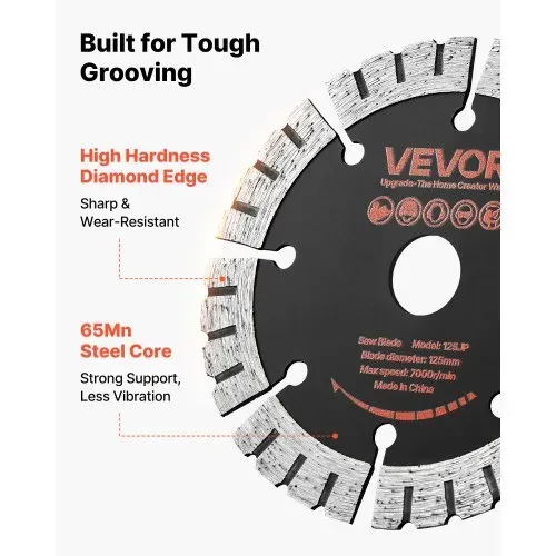 VEVOR 5 Stk. Diamanttrennscheiben 125mm, Diamant-Sägeblätter mit 20mm Bohrung & 14,5mm Segmenthöhe, Max. 7500 U/min Diamantscheiben für Trocken/Nass Schneiden, Trennscheibe für Beton Mauerwerk Stein – Bild 3