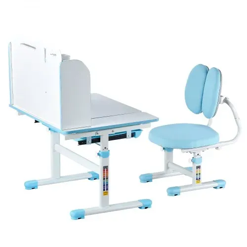 VEVOR Schreibtisch Kinderschreibtisch Arbeitstisch und Stuhl höhenverstellbarer (54-73 cm) belastbarer (100 kg) 0–40° neigbarer Tisch mit Bücherregal für Schlafzimmer Arbeitszimmer Schule Blau – Bild 9