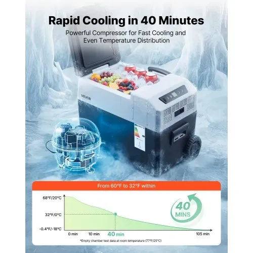 VEVOR Kompressor Kühlbox 50 L, Auto Kühlschrank mit Griff, App-Steuerung & Rädern, 12 V/24 V DC, 100–240 V AC, -22 °C bis 10 °C, Elektrische Gefrierbox für LKW, Van, Wohnmobil, SUV & Camping – Bild 3