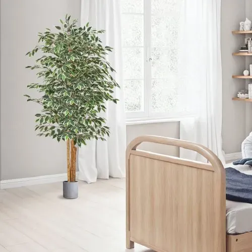 VEVOR Künstlicher Ficusbaum, 1,8 m, mit schwarzem Topf, Kunst-Ficuspflanze mit natürlichem Holzstamm & realistischen grünen Blättern, Seidenbaum für Innenbereich, für Zuhause, Büro, Wohnzimmer – Bild 7