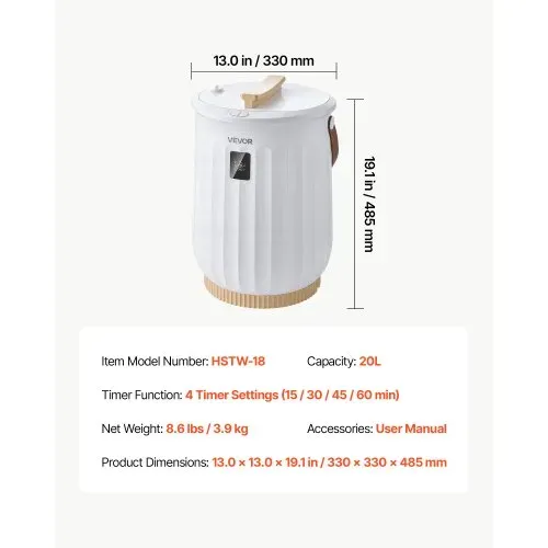 VEVOR Handtuchwärmer Eimer 20 L Heißtuchdampfer Wärmegerät Handtuchheizung, für Handtücher Decken Bademäntel, 4-fach einstellbarer Timer, Holzgriff, Automatische Abschaltung, Eingebaute Aromabox, Weiß – Bild 6