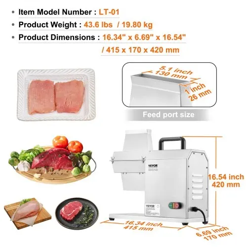 VEVOR Elektrischer Fleischklopfer Fleischzartmacher 450 W mit 54 Edelstahlklingen, Professionelles Fleischklopferwerkzeug 415x170x420 mm Atomatischer Schweinefleisch-Rindersteakklopfer Küchenhelfer – Bild 6