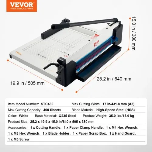 VEVOR Papierschneider manuelle Schneidemaschine (bis A3 Papier, 400 Blatt Kapazität), Papierschneidemaschine Hebelschneider, Guillotine-Schere für Papier höchste Präzision Büro Zuhause Schule – Bild 6