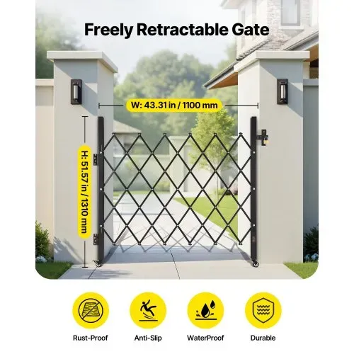 VEVOR Sicherheitstor (Einzel) abschließbares klappbares Scherentor mit 360°-Lenkrollen, einziehbare Stahltore Outdoor, für Eingangssicherheit Garage Lager, Falttor 110 x 131 cm (B x H) schwarz VEVOR Sicherheitstor (Einzel) abschließbares klappbares Scherentor mit 360°-Lenkrollen, einziehbare Stahltore Outdoor, für Eingangssicherheit Garage Lager, Falttor 110 x 131 cm (B x H) schwarz