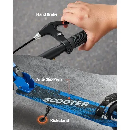 VEVOR Scooter (2 Räder) ab 8 Jahren, Cityroller Kinderroller Straßenroller mit höhenverstellbarem Lenker & rutschfestem Deck & Handbremse, faltbarer Tretroller bis zu 100 kg, Schwarz + Blau – Bild 4