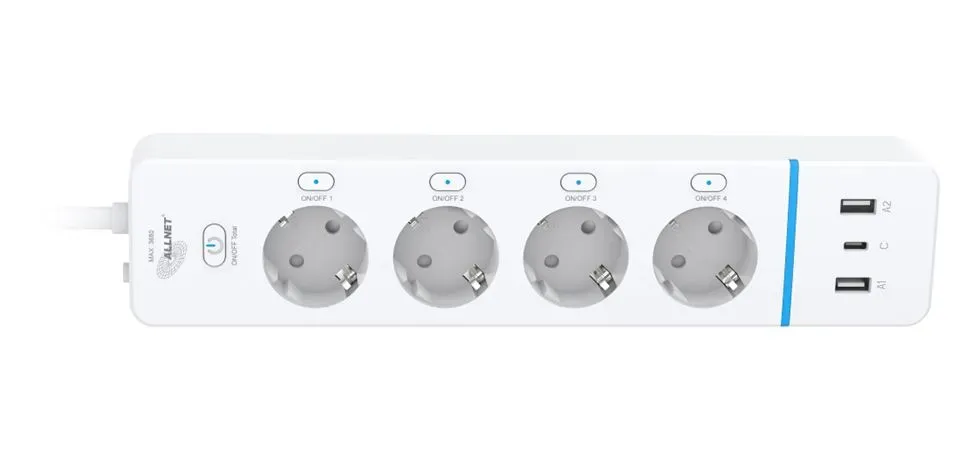 ALLNET ESP32 WiFi Schaltsteckdosenleiste ALL3079-4 Smart Plug 4Fach Steckdosenleiste / 2x USB-A & 1x USB C Ladefunktion ALLNET ESP32 WiFi Schaltsteckdosenleiste ALL3079-4 Smart Plug 4Fach Steckdosenleiste / 2x USB-A & 1x USB C Ladefunktion