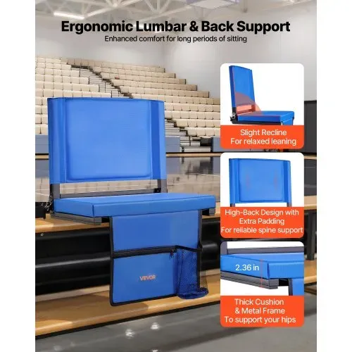 VEVOR Stadionsitz klappbarer Tribünenstuhl mit Rückenlehne, gepolsterter Tribünensitz mit Schultergurt & Getränkehalter & Haken & Seitentasche, Stadionstuhl (431,8 mm breit) Blau 2 Stk. VEVOR Stadionsitz klappbarer Tribünenstuhl mit Rückenlehne, gepolsterter Tribünensitz mit Schultergurt & Getränkehalter & Haken & Seitentasche, Stadionstuhl (431,8 mm breit) Blau 2 Stk.