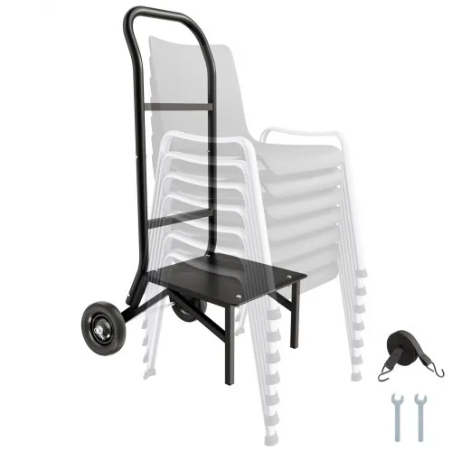 VEVOR Klappbarer Stuhlständer, 68 kg Tragkraft, Klappstuhlwagen zum Stapeln von 10 Stühlen, multifunktionaler Stuhlwagen aus Metall mit Gummirädern, Stuhlhalter zum Schieben, Mattschwarz VEVOR Klappbarer Stuhlständer, 68 kg Tragkraft, Klappstuhlwagen zum Stapeln von 10 Stühlen, multifunktionaler Stuhlwagen aus Metall mit Gummirädern, Stuhlhalter zum Schieben, Mattschwarz