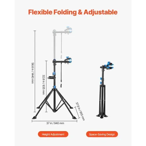 VEVOR Fahrradreparaturständer Fahrradmontageständer (29,9 kg belastbar) mit 835-1440 mm einstellbarer Höhe & magnetischer Werkzeugablage, faltbarer Wartungsständer für Mountainbikes Road Bike – Bild 3