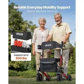 VEVOR Rollator 3-Fach Faltbar mit Sitz, Leichter Gehwagen mit 4 Reifen, Gehhilfe bis 136 kg mit Rückenlehne Tasche Gehstockhalter, Höheverstellbare Laufhilfe mit Feststellfunktion für Senioren, Rot VEVOR Rollator 3-Fach Faltbar mit Sitz, Leichter Gehwagen mit 4 Reifen, Gehhilfe bis 136 kg mit Rückenlehne Tasche Gehstockhalter, Höheverstellbare Laufhilfe mit Feststellfunktion für Senioren, Rot