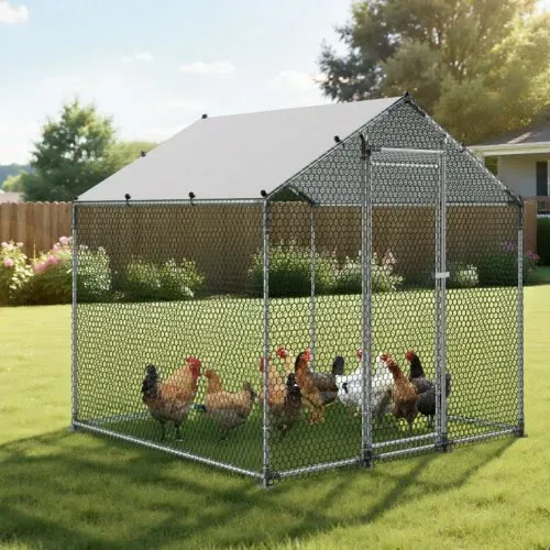 VEVOR Hühnerstall, 2x2x2 m begehbarer Hühnerauslauf mit Abdeckung, Hühnerauslauf mit Turmdach & Sicherheitsschloss, Enten- & Kaninchenkäfig, Geflügelgehege für Hinterhof, Bauernhof, Hof – Bild 7